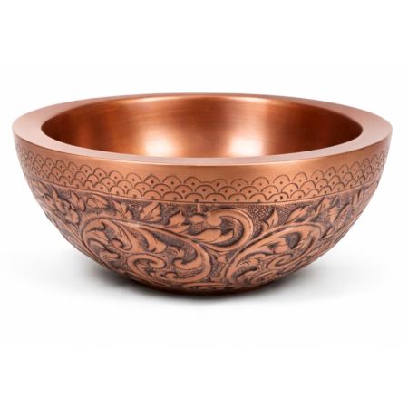Small Antique Copper Basin With Detailed Embossed Design